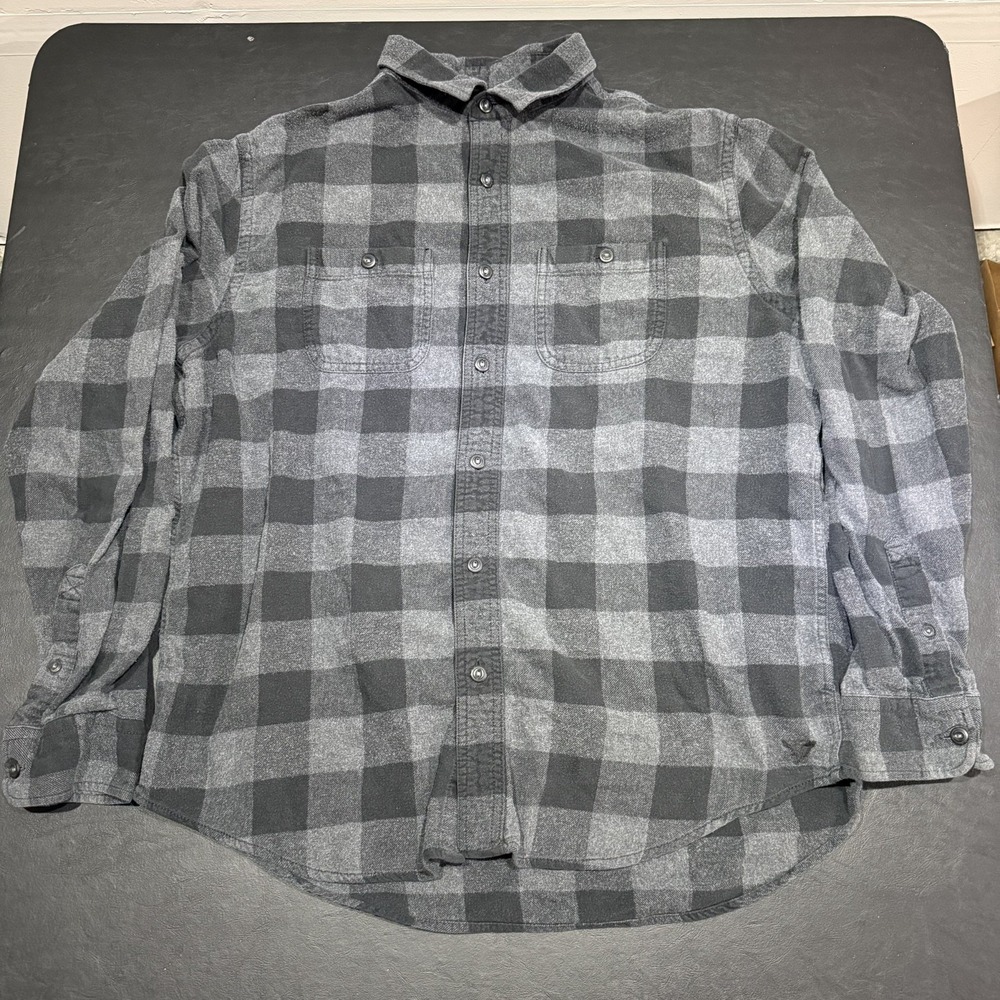 American Eagle Shirt Men Large Gray Black Flannel Lumberjack Check Casual Plaid